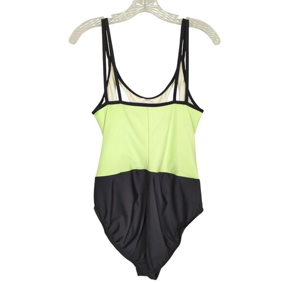 Trimshaper Women's one piece lime green black swimsuit size 14 ruched side - Picture 3 of 15